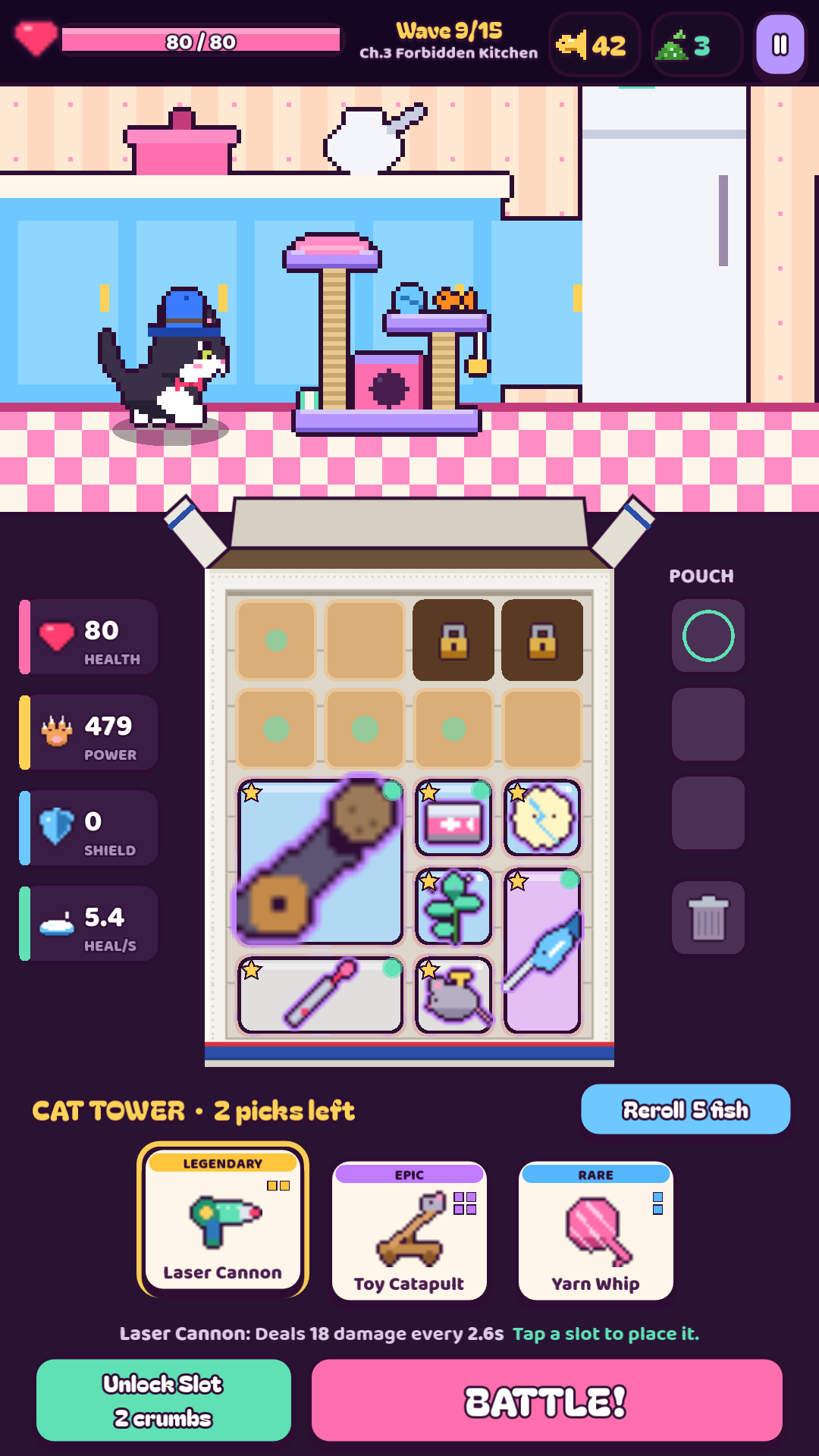 Cat Tower Chaos inventory and item shop screenshot